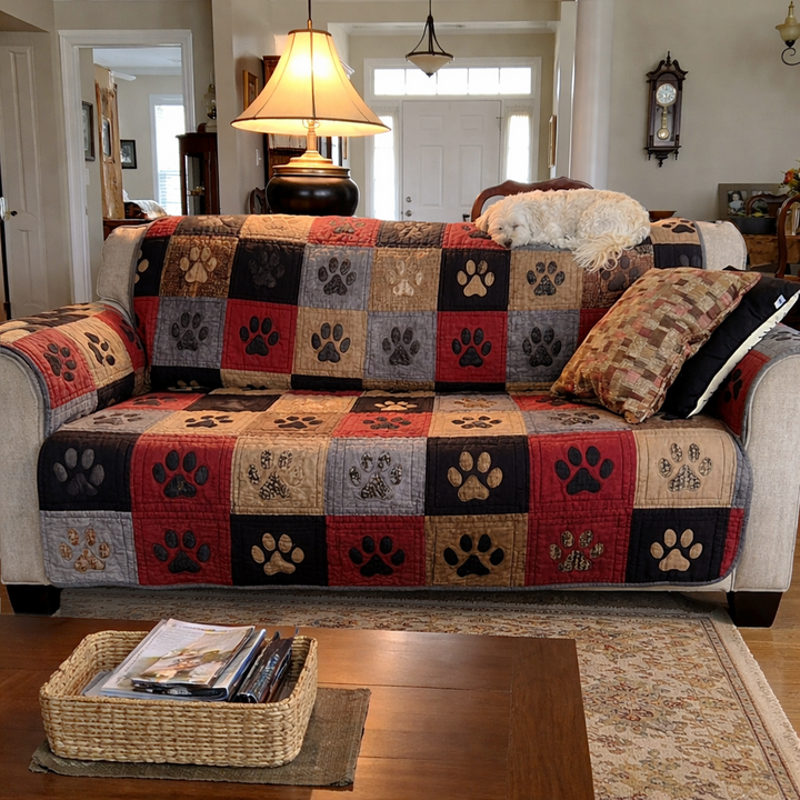Rustic Pawprint Quilted Sofa Cover