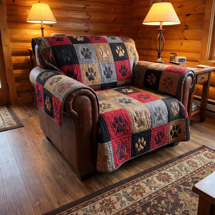 Rustic Pawprint Quilted Sofa Cover