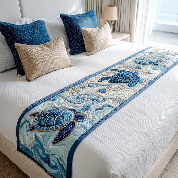 Turtle Pattern Quilted Bed Runner