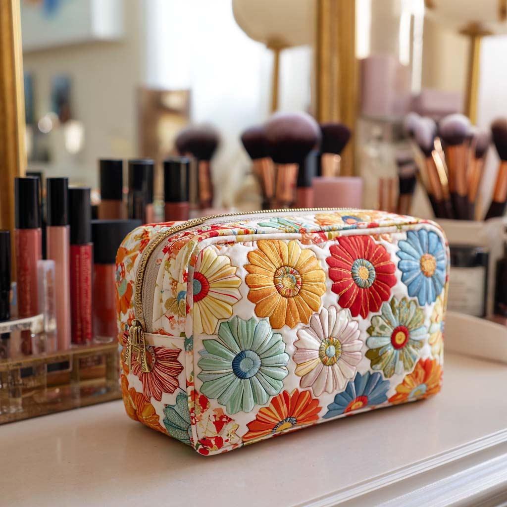 Shining Petals Quilted Cosmetic Bag