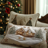 Snowy Cabin Quilted Cushion Cover