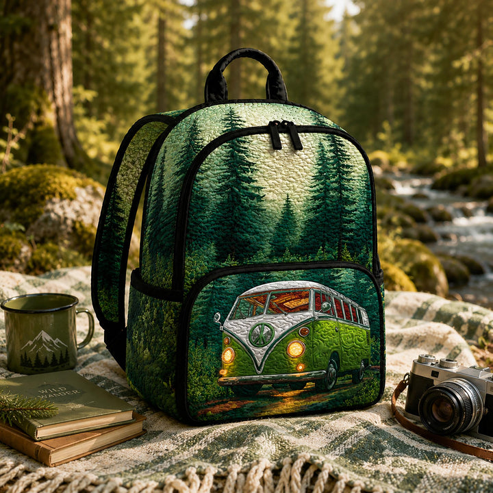 Vintage Inspired Green Camper Van Quilted Backpack
