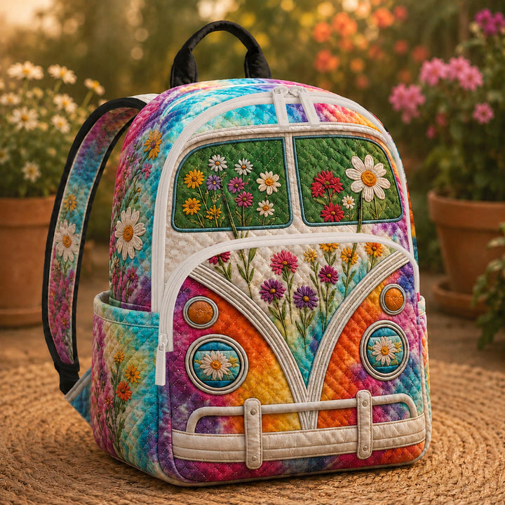 Retro Hippie Van TP03 Quilted Backpack