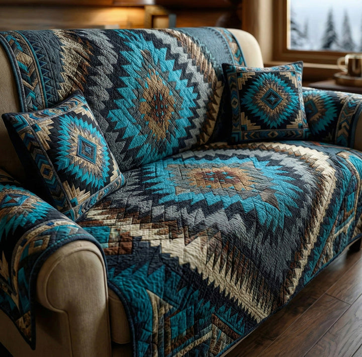Turquoise Mesa Quilted Sofa Cover