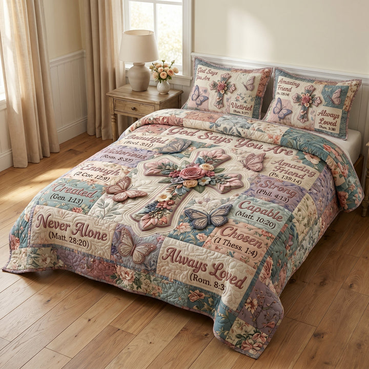 Floral Bible Quilted Bedding Set