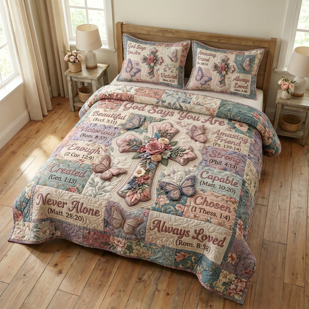 Floral Bible Quilted Bedding Set