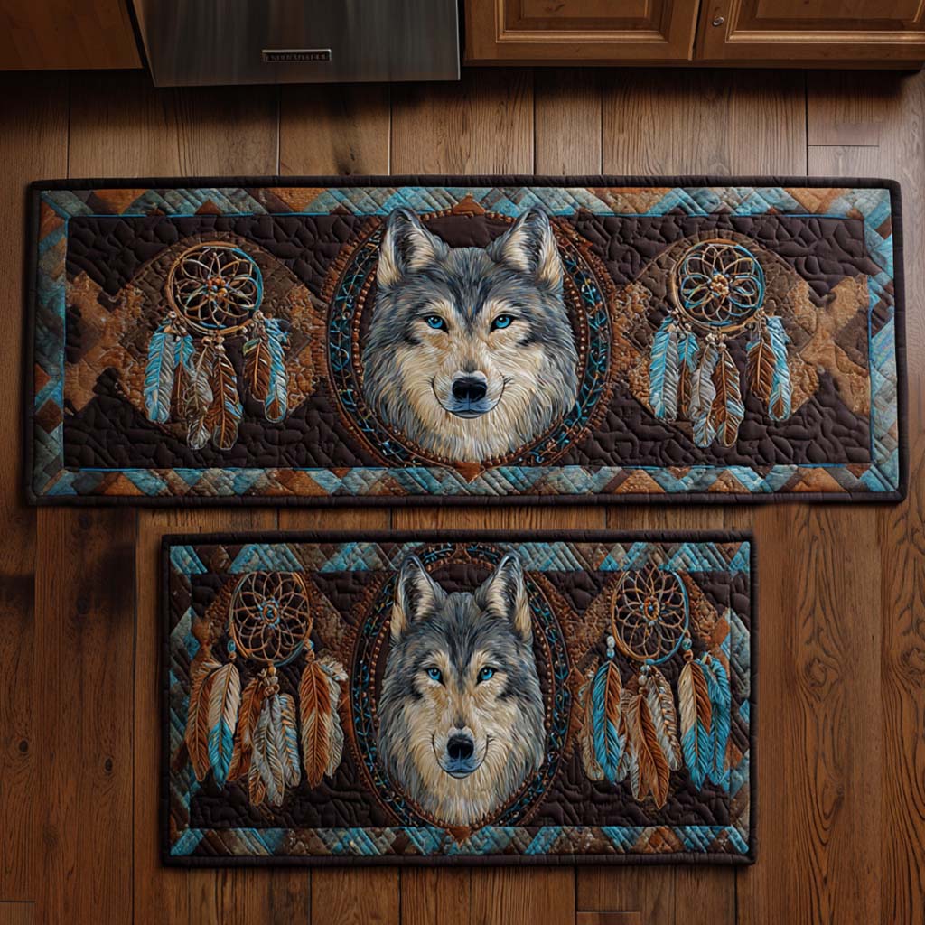 Wolf Dreamcatcher Kitchen Rug Set