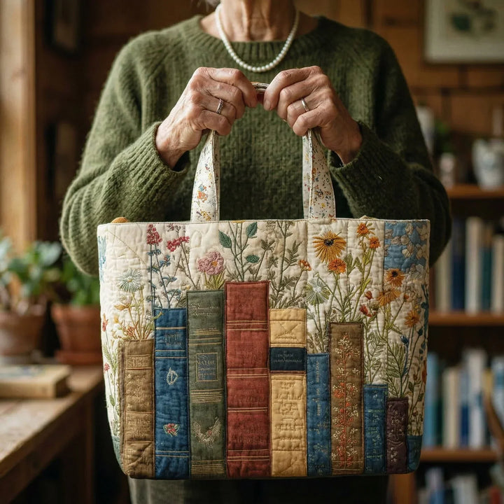 Tote Floral &amp; Literary Quilted Tote Bag