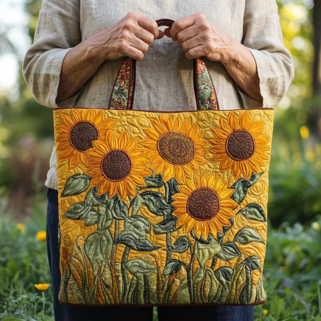 Sunflower Embellished Classic Bag Quilted Tote Bag
