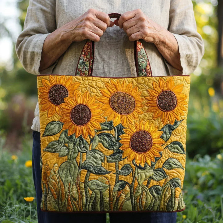 Sunflower Embellished Classic Bag Quilted Tote Bag