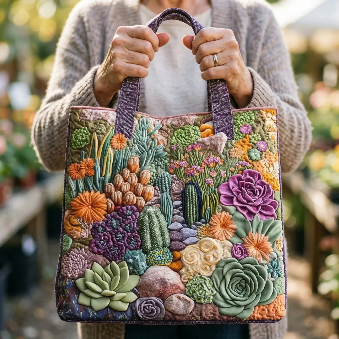 Succulent Garden Tote Quilted Tote Bag