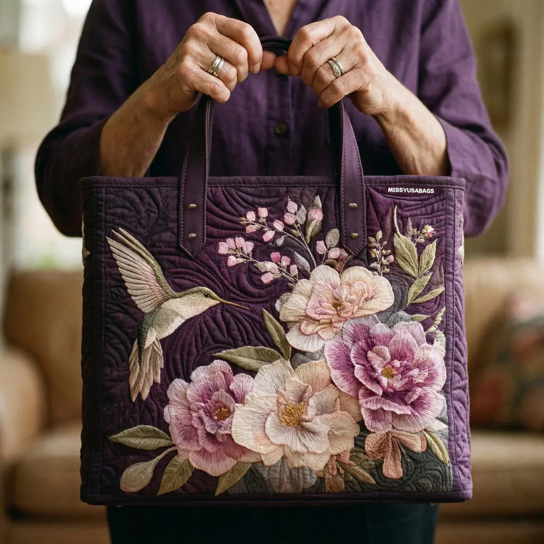 Bag Featuring Hummingbirds And Orchids Quilted Tote Bag