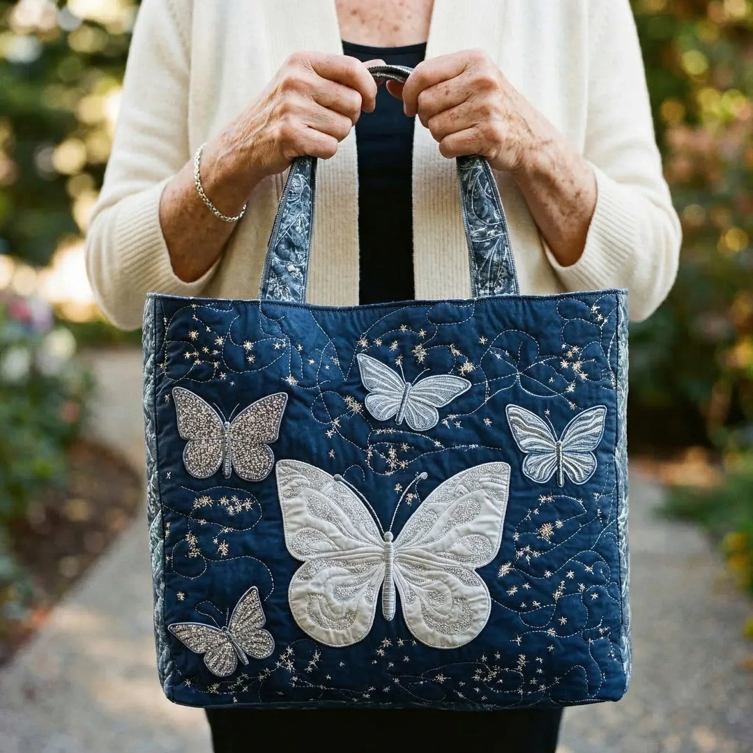 Silver Butterfly Bag Quilted Tote Bag