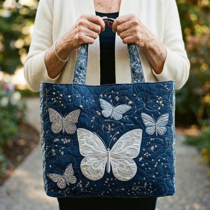 Silver Butterfly Bag Quilted Tote Bag