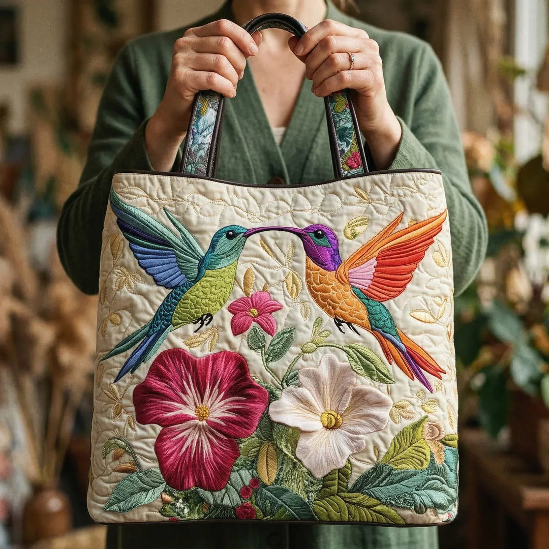 Hummingbird And White Floral Bag Quilted Tote Bag