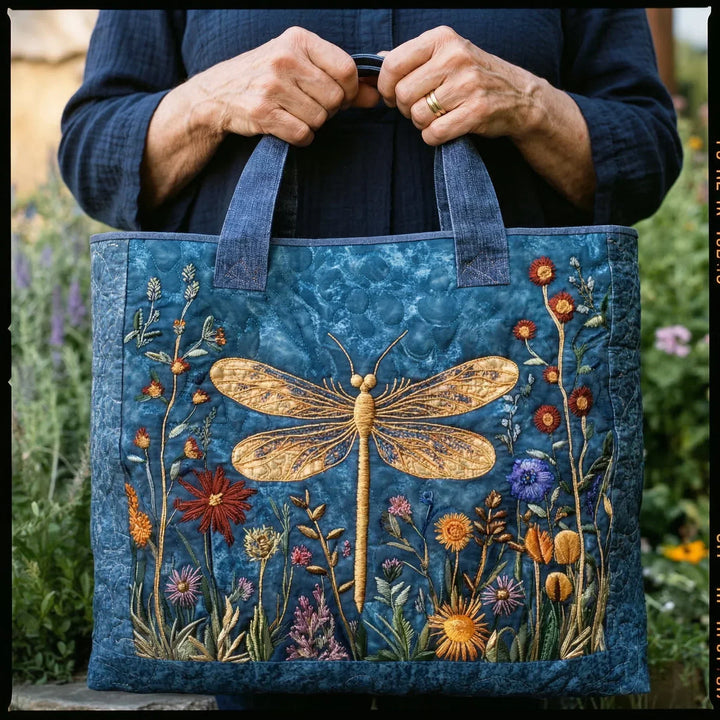 Golden Dragonfly Tote Quilted Tote Bag