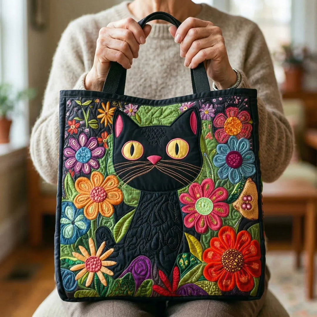 Enchanted Black Cat Bag Quilted Tote Bag