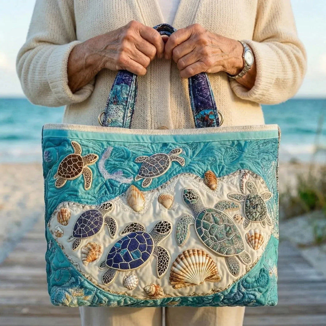 Turtle Love Artisanal Tote Quilted Tote Bag