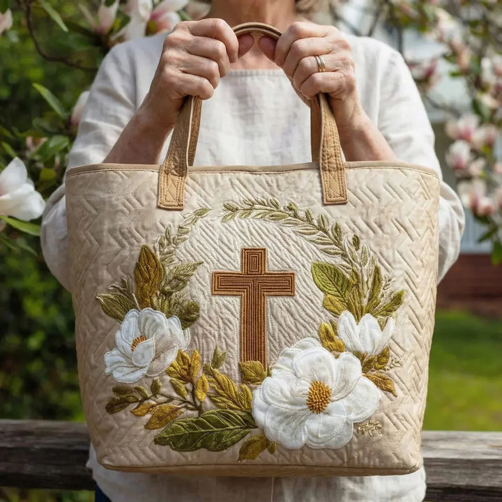 Sacred Cross Bag Quilted Tote Bag