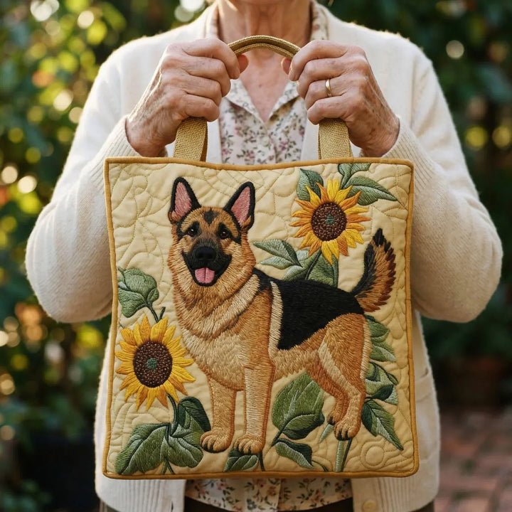 Floral Bag Featuring German Shepherd Quilted Tote Bag