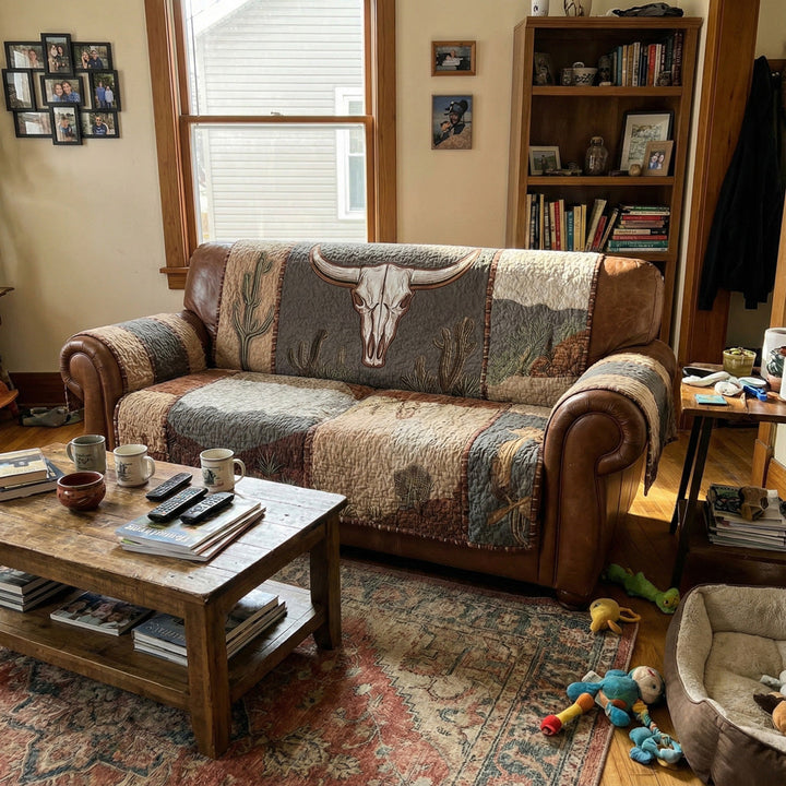 Sagebrush Longhorn Desert Quilted Sofa Cover