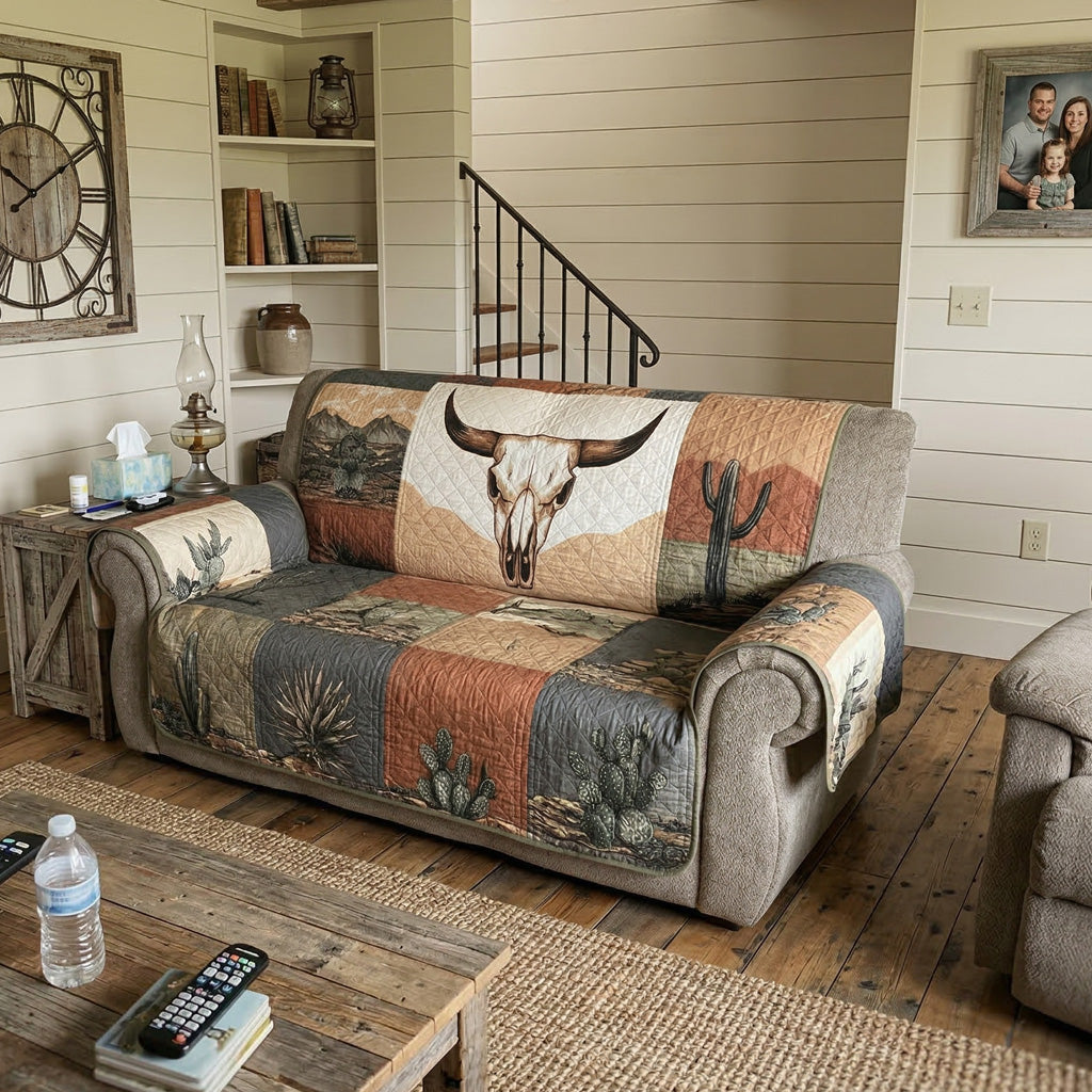 Dustland Longhorn Western Quilted Sofa Cover