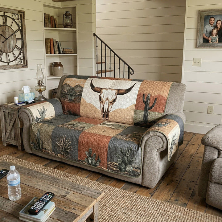 Dustland Longhorn Western Quilted Sofa Cover