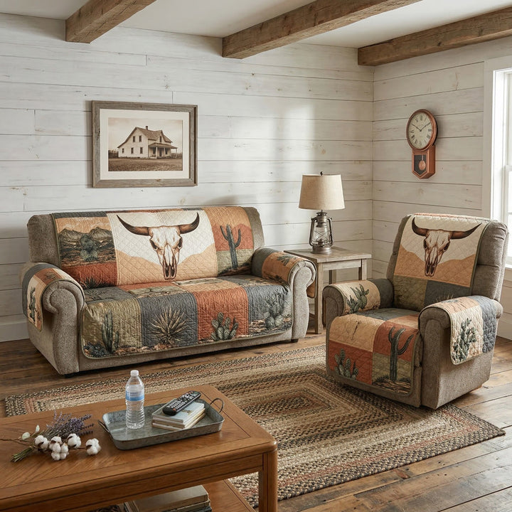 Dustland Longhorn Western Quilted Sofa Cover