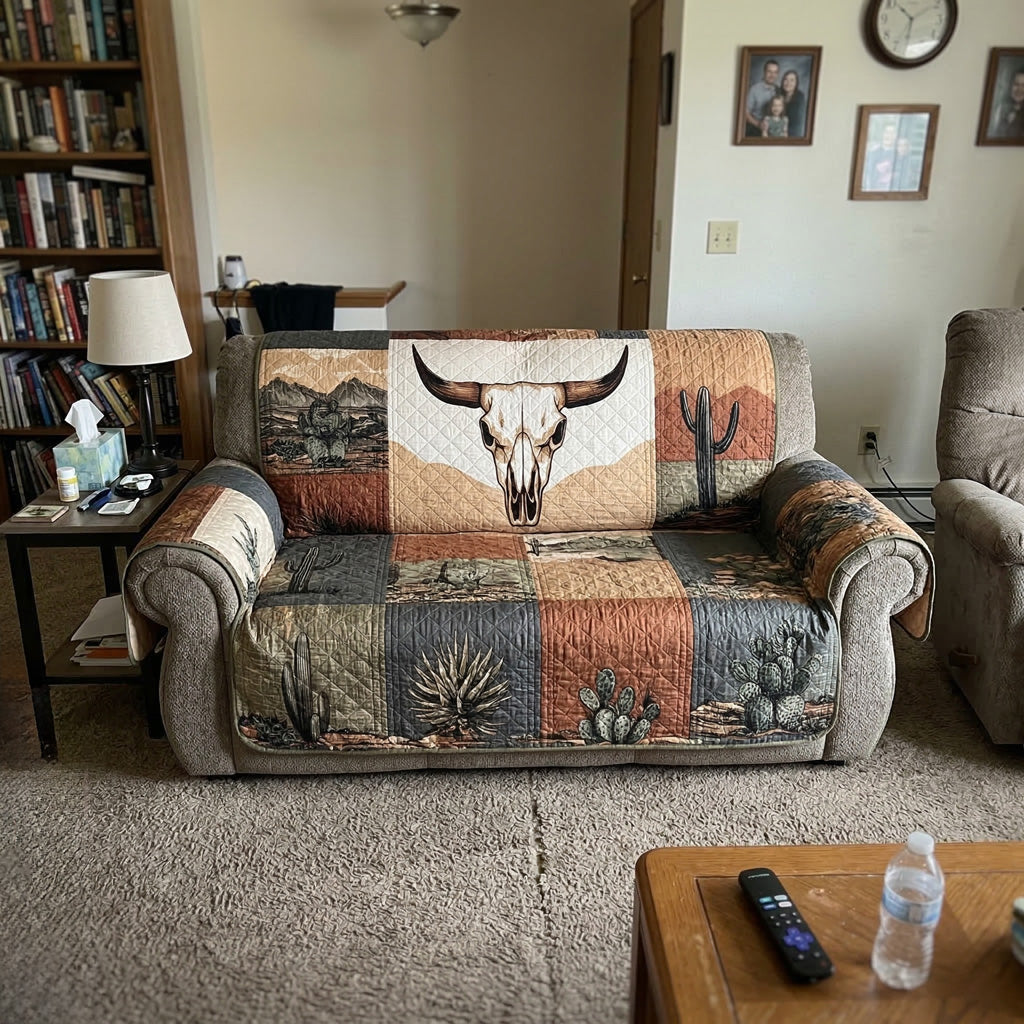 Dustland Longhorn Western Quilted Sofa Cover