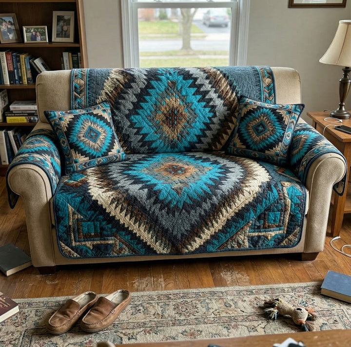 Turquoise Mesa Quilted Sofa Cover