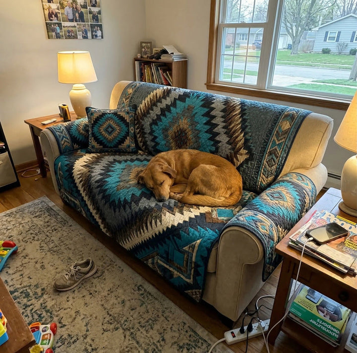 Turquoise Mesa Quilted Sofa Cover