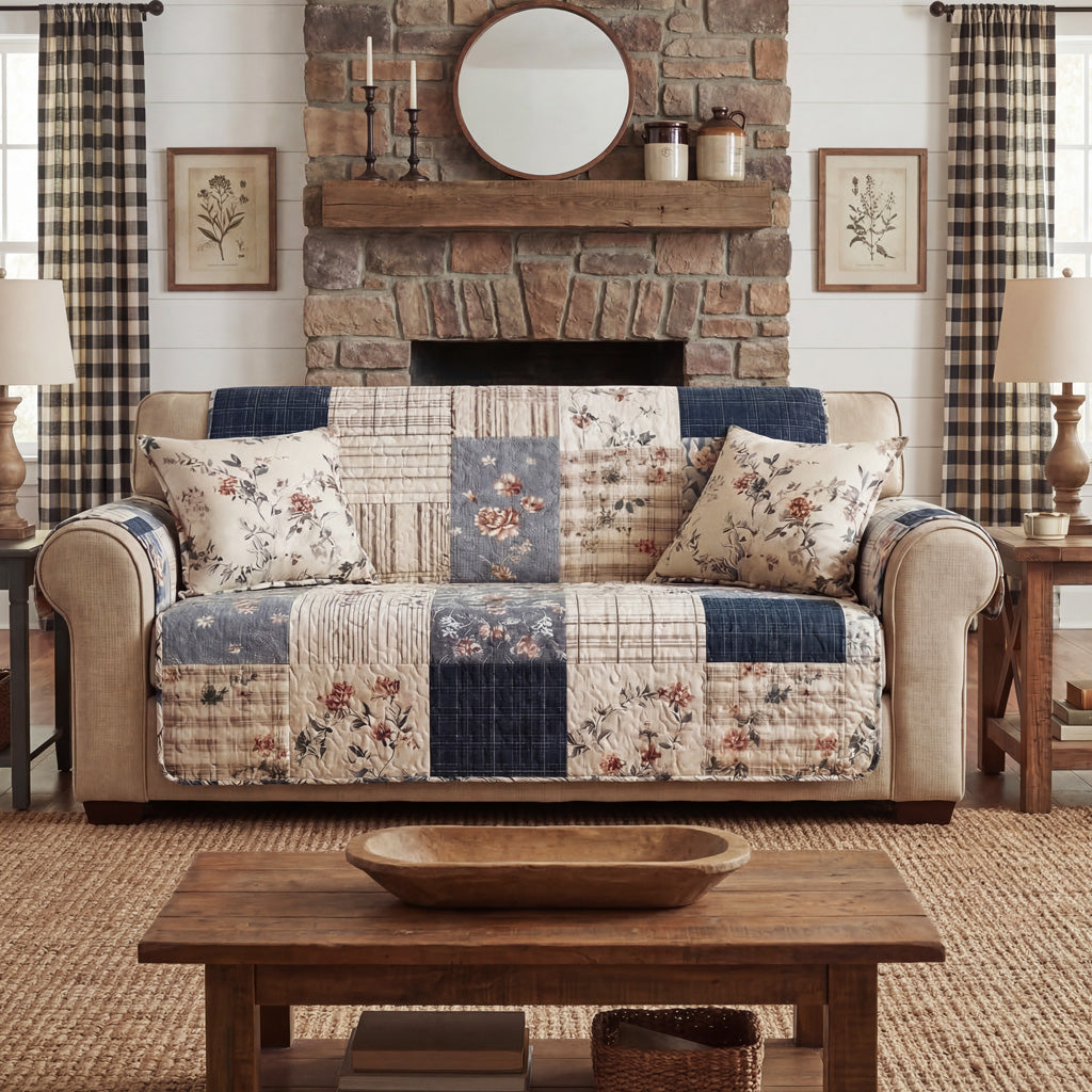 Retro Patchwork Sofa Throw Quilted Sofa Cover