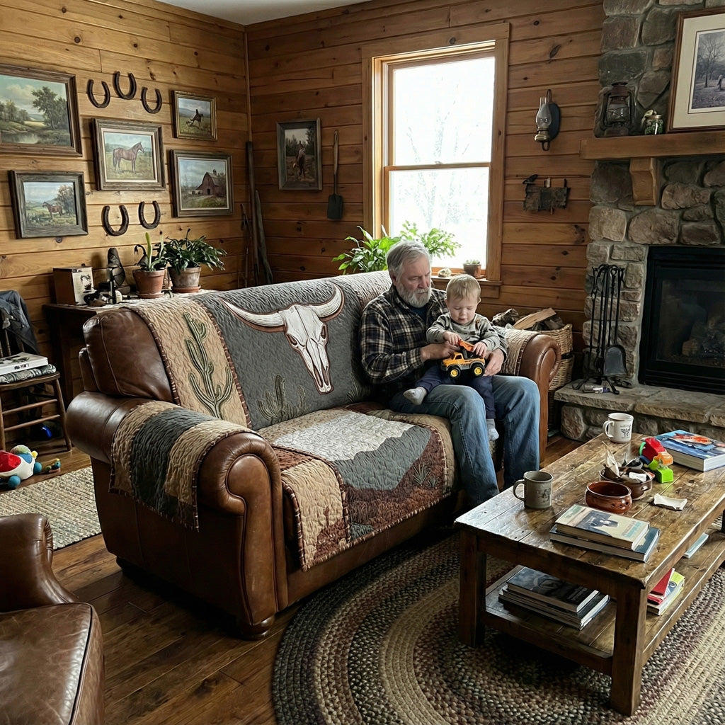 Sagebrush Longhorn Desert Quilted Sofa Cover